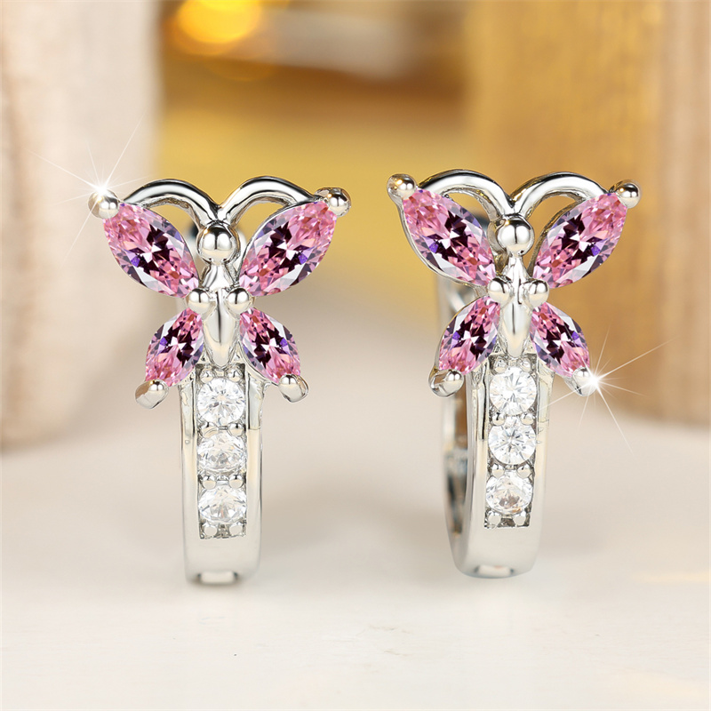 Women's Elegant Butterfly-Shaped Pink Synthetic Zirconia Earrings